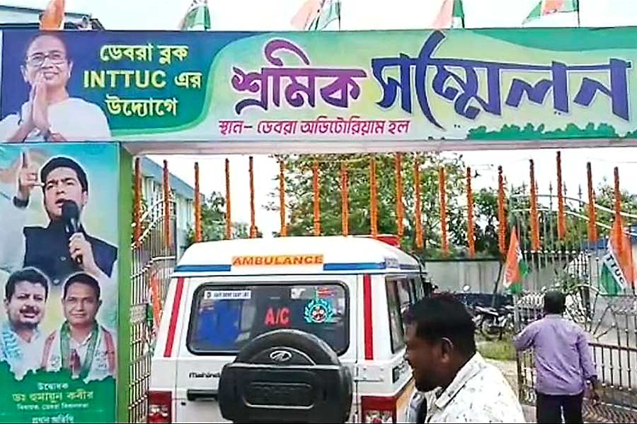 Ambulance entering through a gate of TMC meeting