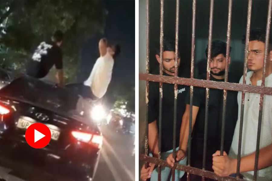 Three people were arrested in Ghaziabad for drinking on car roof.
