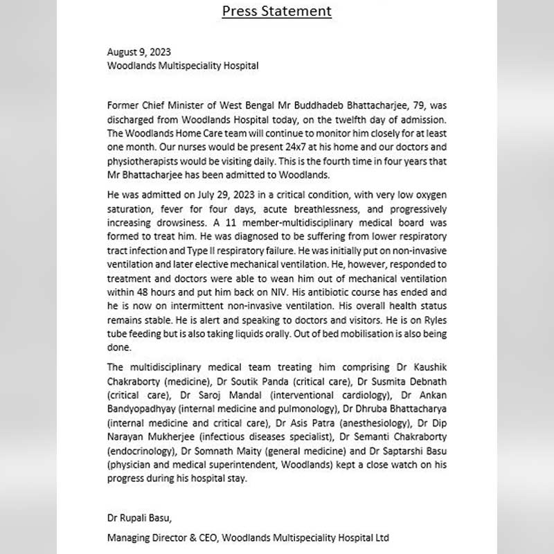 Buddhadeb Bhattacharjee's medical bulletin