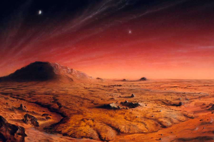 A volcano in the Mars was once surrounded by water.