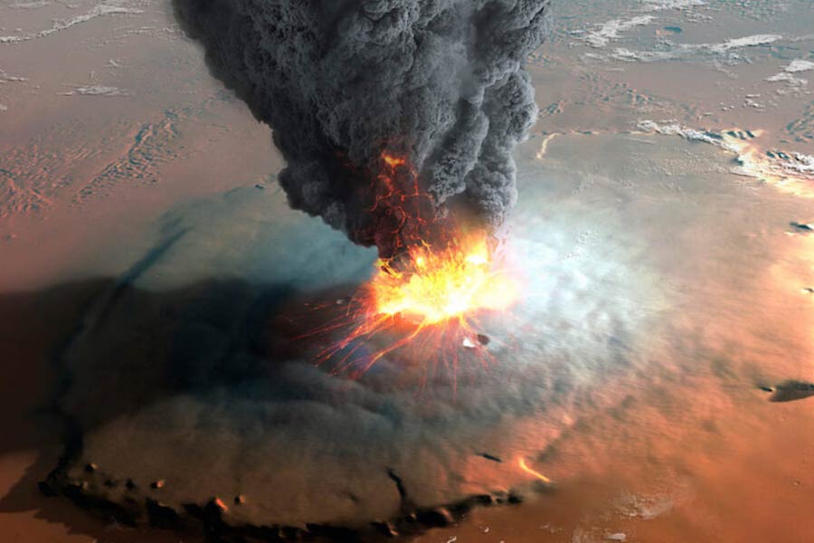 A volcano in the Mars was once surrounded by water.