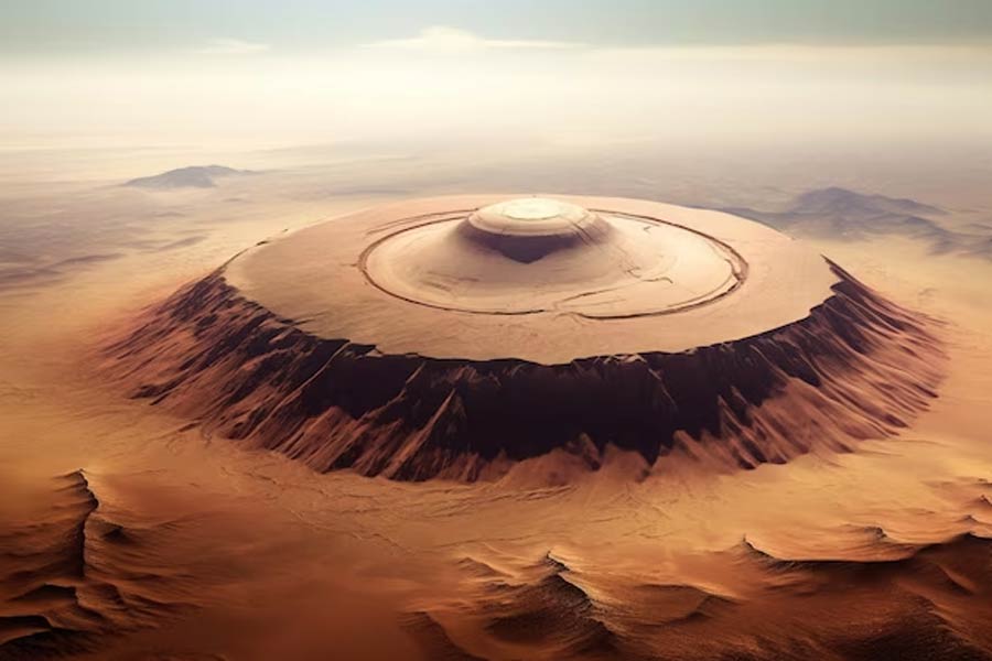 A volcano in the Mars was once surrounded by water.
