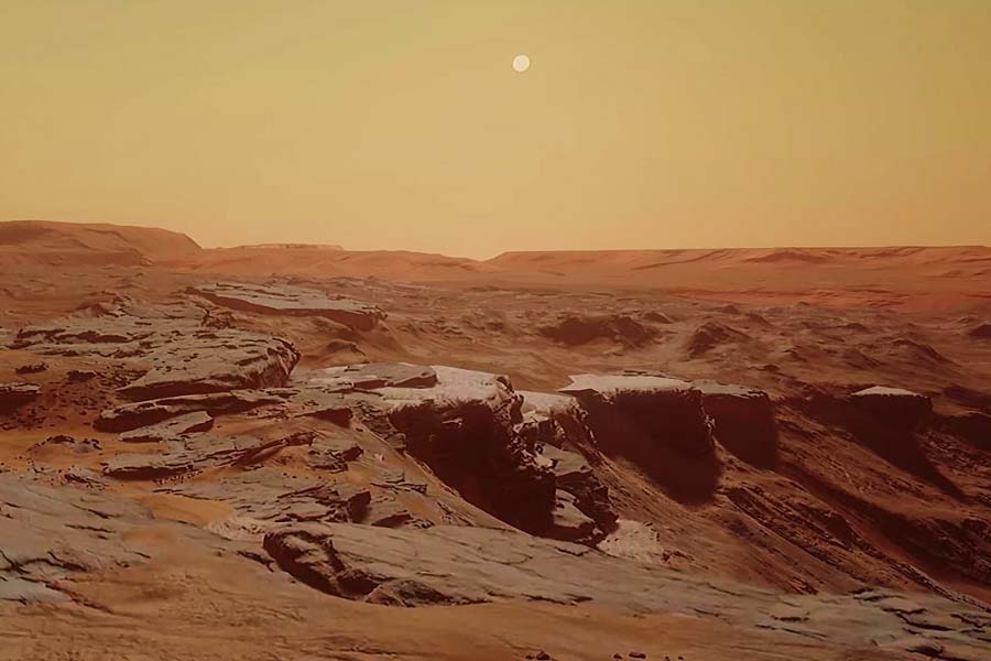 A volcano in the Mars was once surrounded by water.