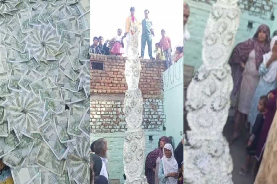 Groom stuns social media with 20 lakh currency note garland at wedding.