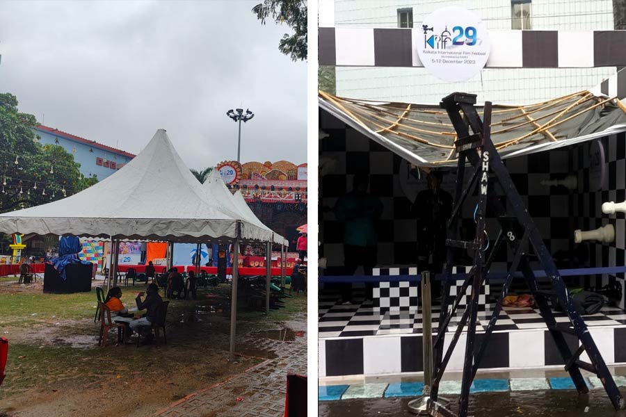29th Kolkata International Film Festival is prepared for rain to put on a good show for the cine lovers 