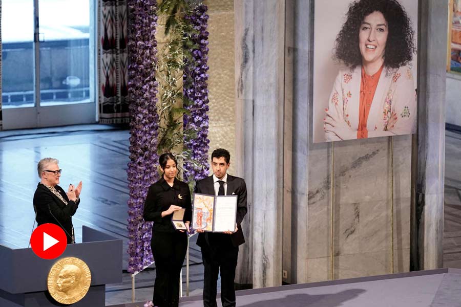 Jailed Iranian activist Narges Mohammadi’s children accept Nobel Peace Prize, chair kept empty for her