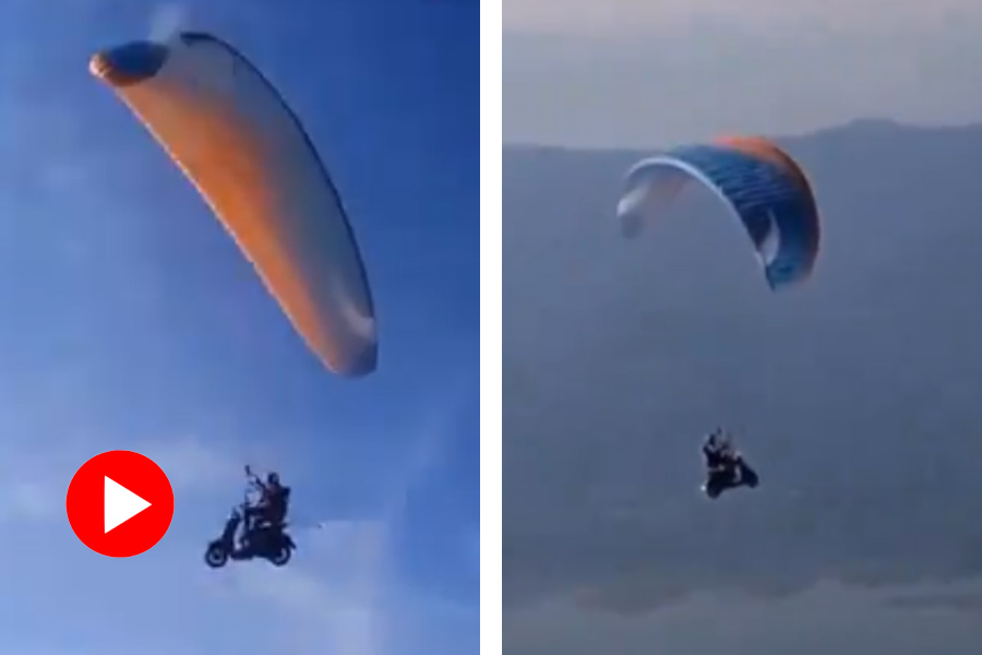 Paraglider from Punjab performs stunt on scooter in Himachal Pradesh