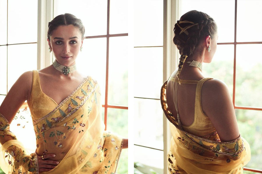 Alia Bhatt’s Yellow Saree with braid is the latest fashion trend for wedding.
