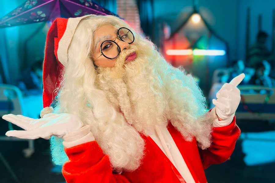 Known Tollywood actress dressed as santa claus on Christmas eve