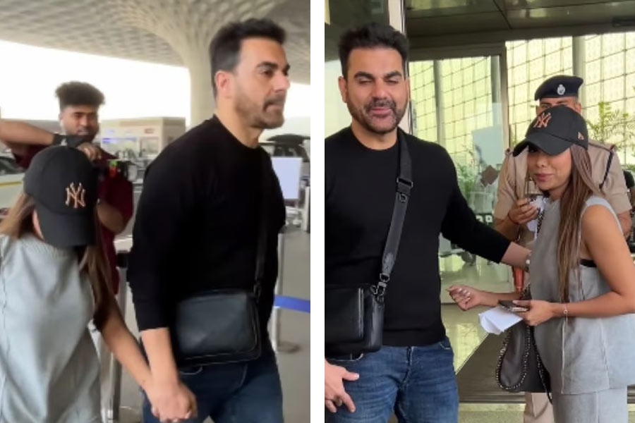 Newly married couple Arbaaz Khan and Sshura Khan gone for a honeymoof clicked in front of airport