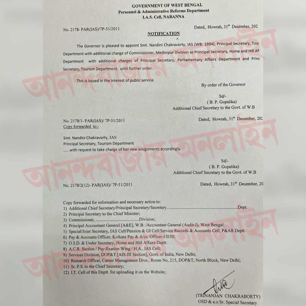 নন্দিনীকে নিয়োগের নোটিফিকেশন।