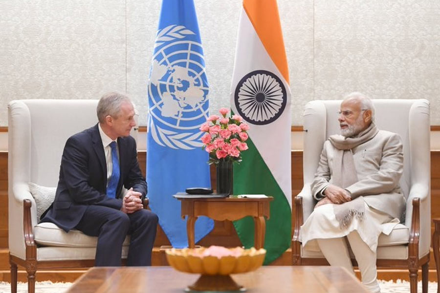 A Photograph of UN General Assembly President Csaba Korosi along with Indian Prime Minister Narendra Modi 