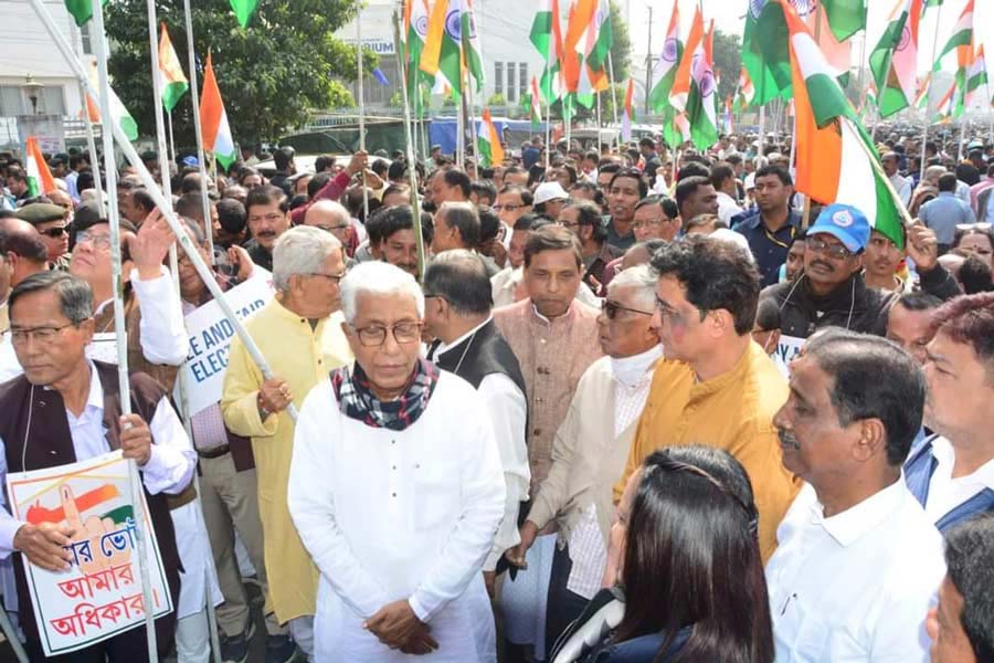 Picture of Joint rally of CPM and Congress in Tripura.