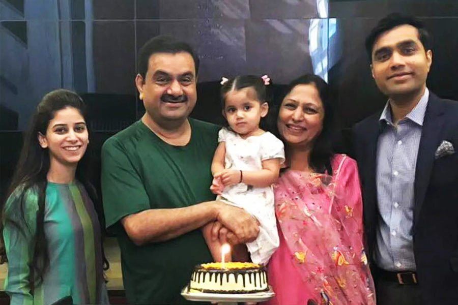 photograph of Gautam and Preeti Adani.