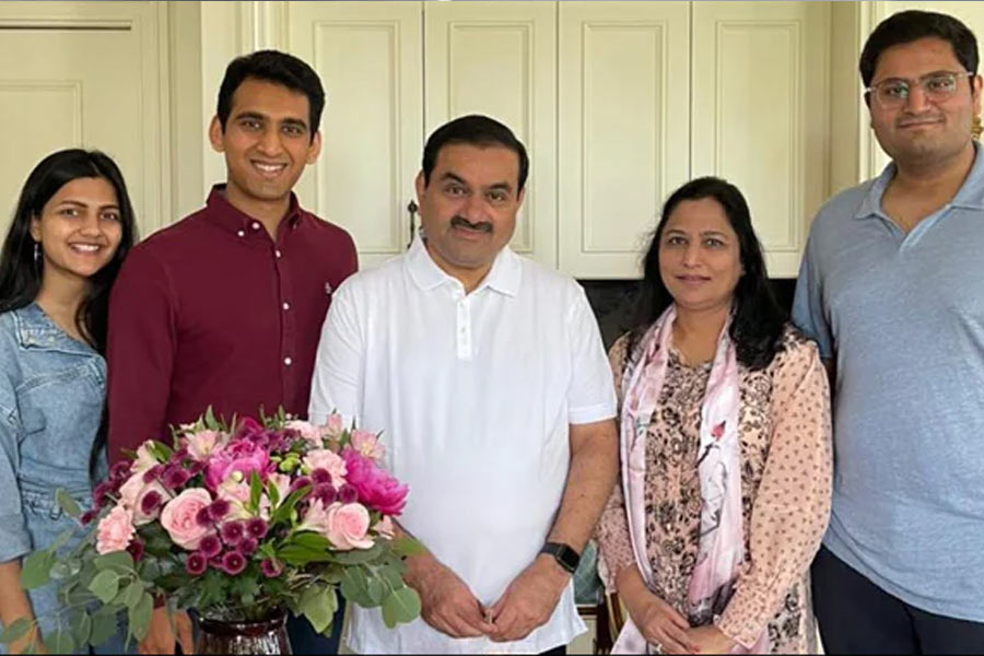 photograph of Gautam and Preeti Adani.