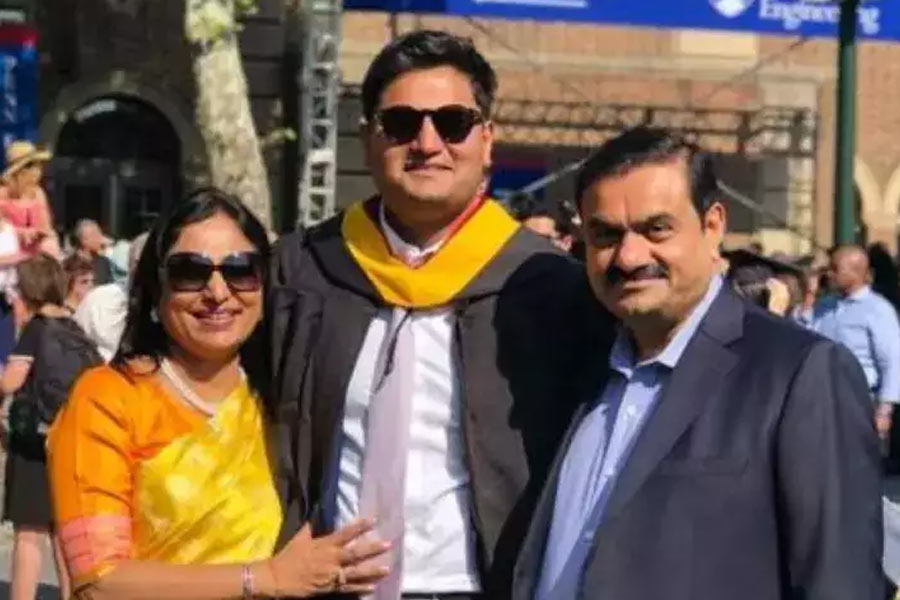 photograph of Gautam and Preeti Adani.