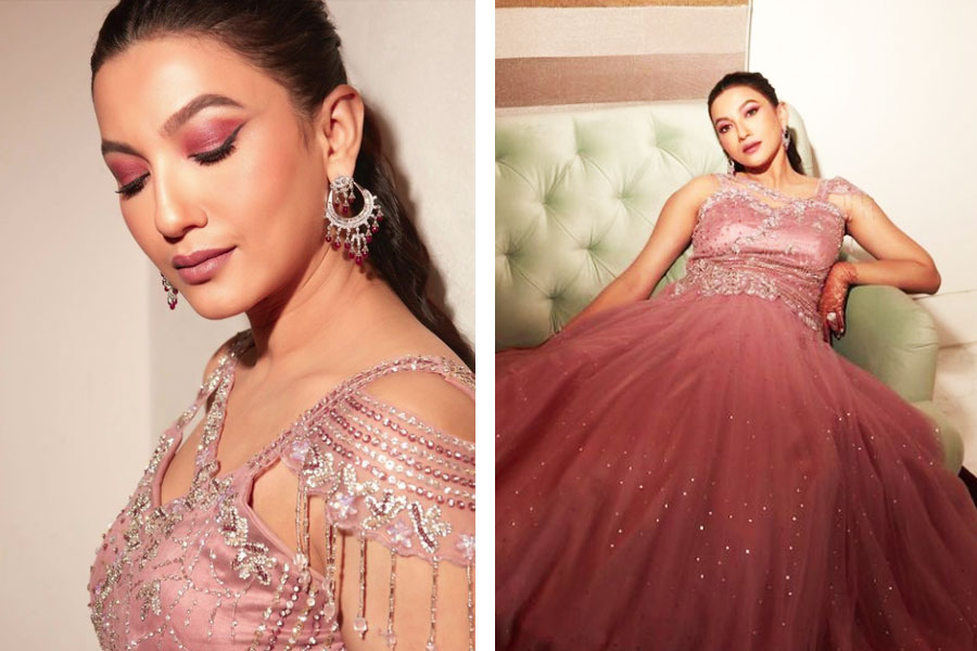 Mom-to-be Gauahar Khan flaunts baby bump in peach-pink lehenga