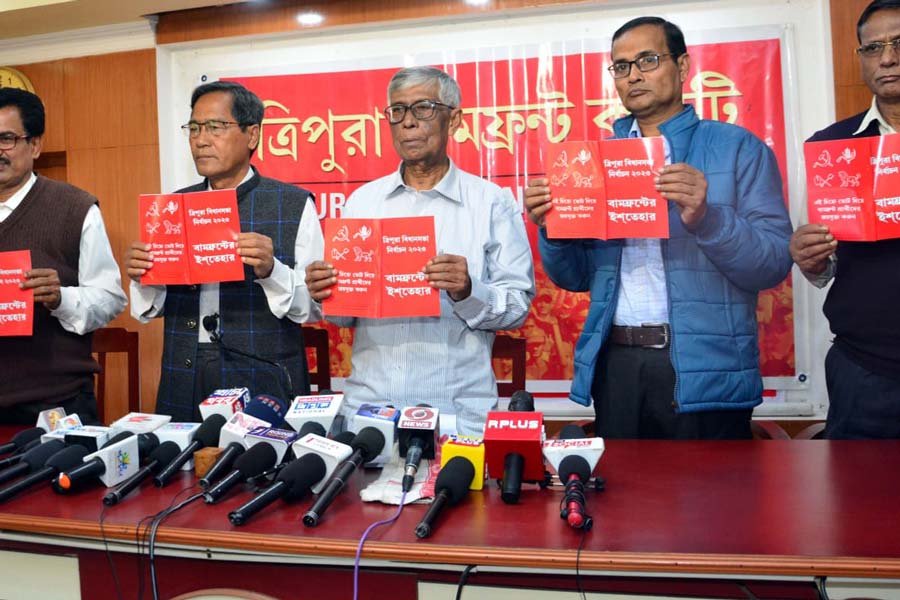 Picture of the event where Left front brings Tripura manifesto.