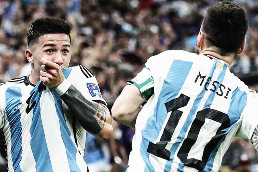 Argentina star Lionel Messi and Enzo Fernandez