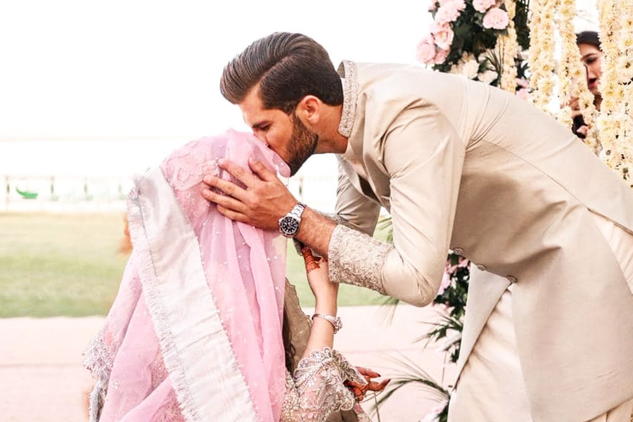 Wedding picture of Shaheen Shah Afridi and Shahid Afridi's daughter Ansha