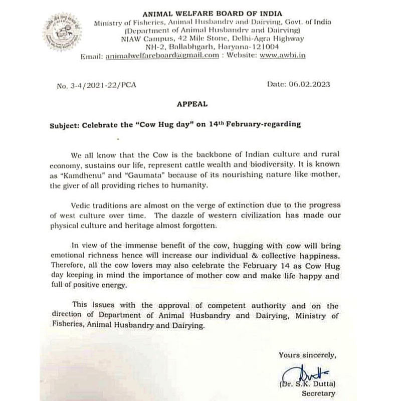 Animal Welfare Board of India issues this notice.