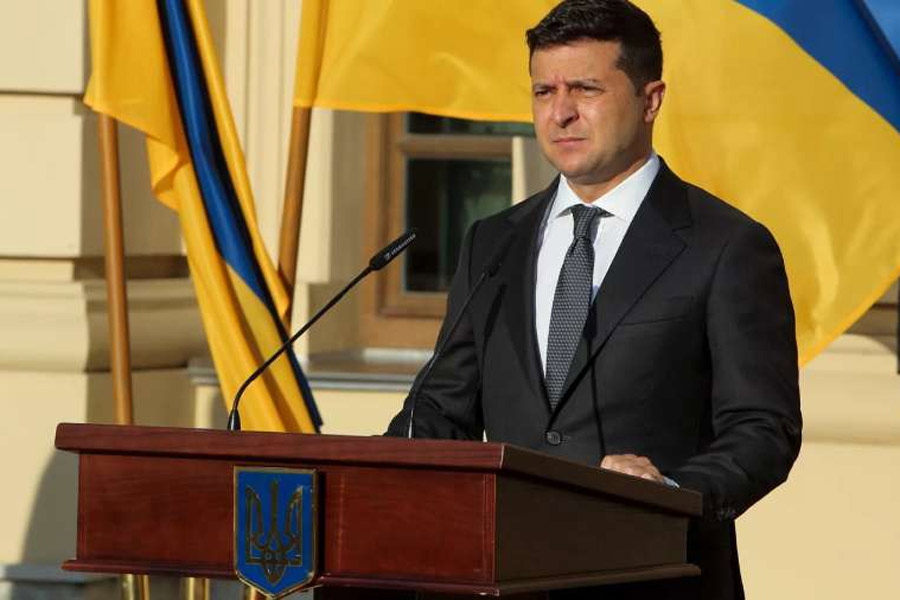 A photograph of Ukrainian Presiden Volodymyr Zelenskyy 