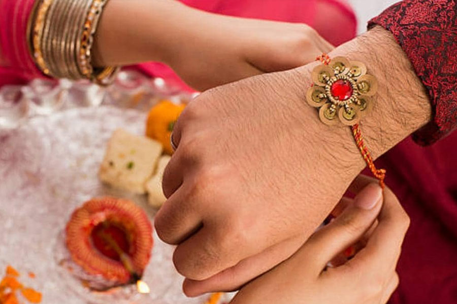 A photograph of Rakhi tied in hand.