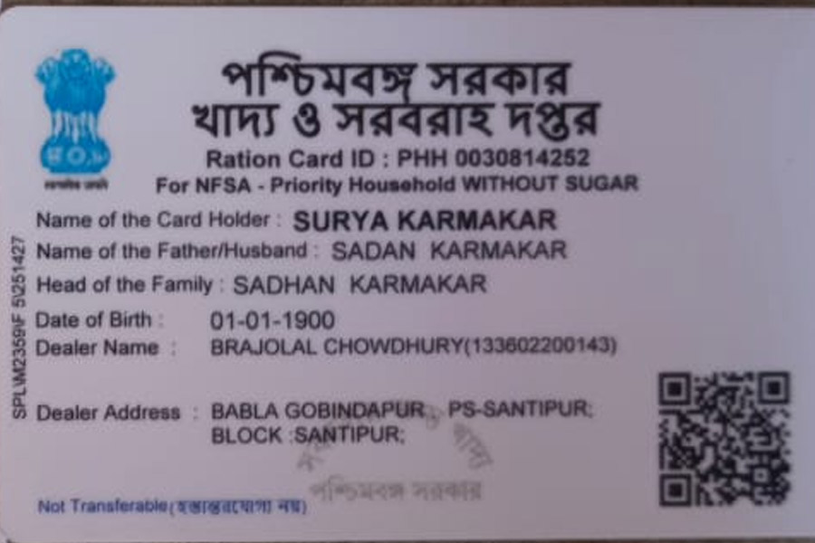 photo of Surya Karmakar's Ration Card