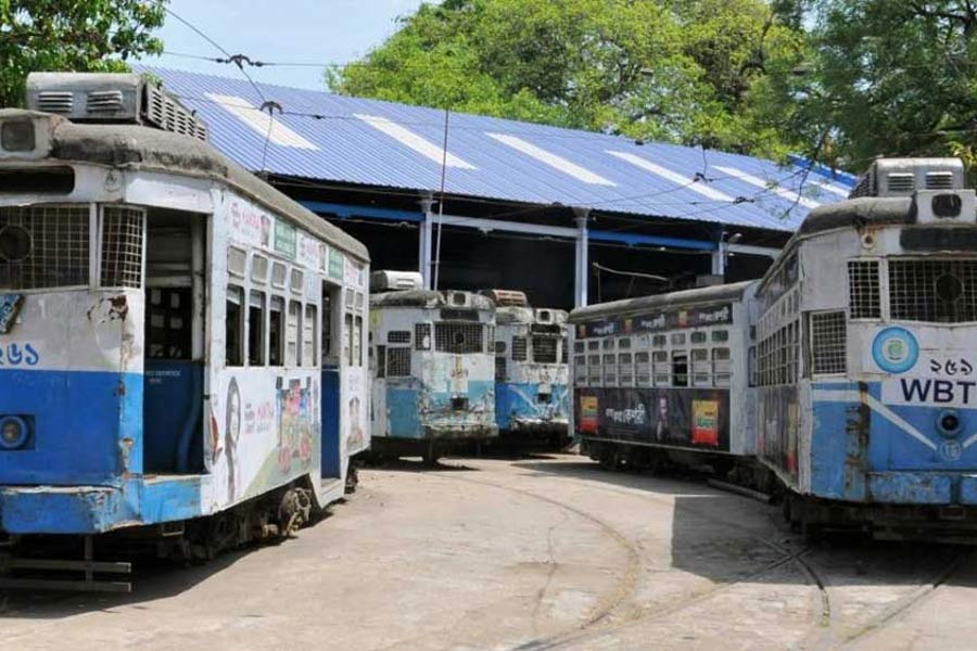 A Photograph of a Tram Depo in Kolkata
