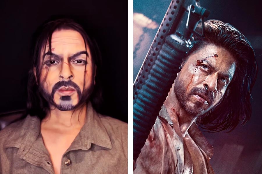 image of a Makeup artist’s incredible transformation to Pathaan’s Shah Rukh Khan.