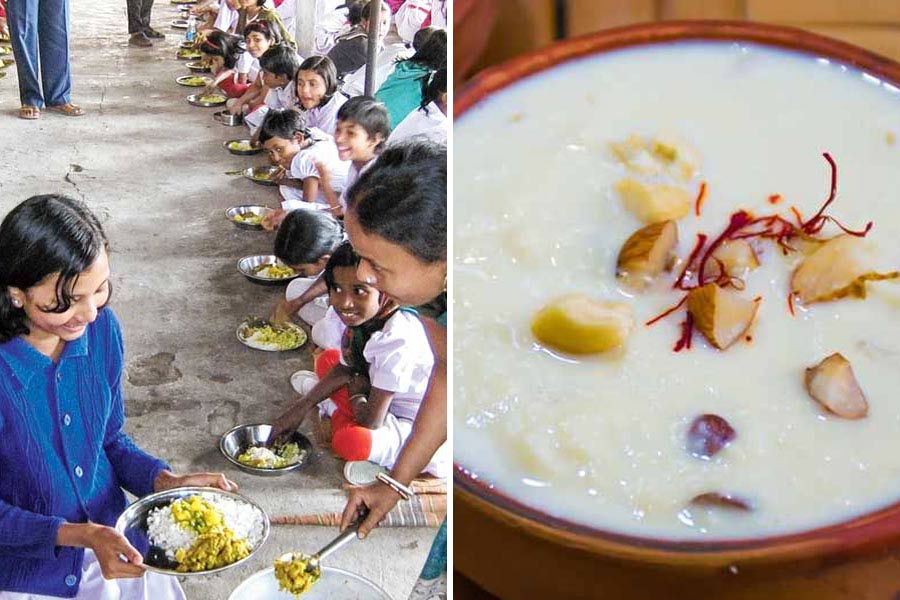 A Photograph of  a sweet dessert has been served in the mid day meal of a school 