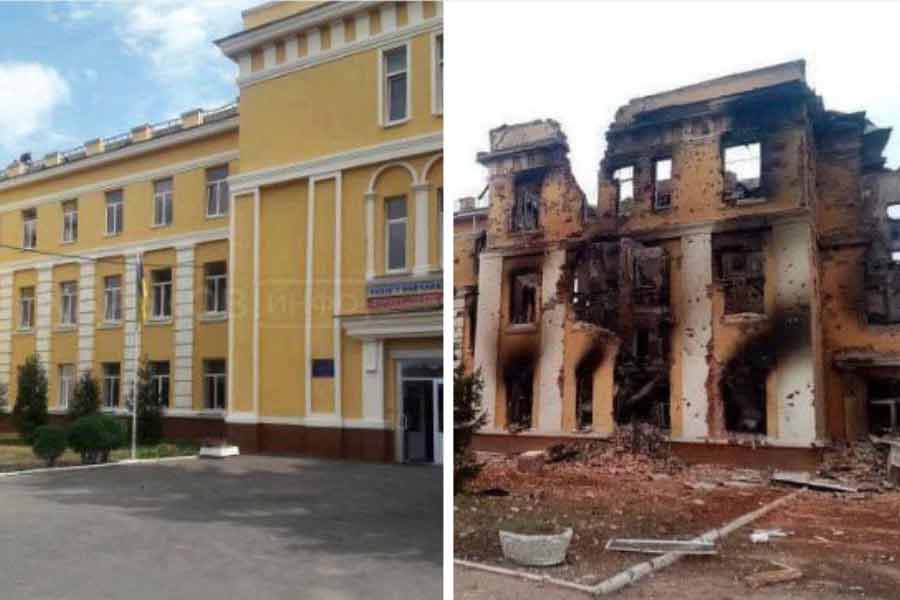 Before and after picture of Ukraine cities as war against Russia completes one year.