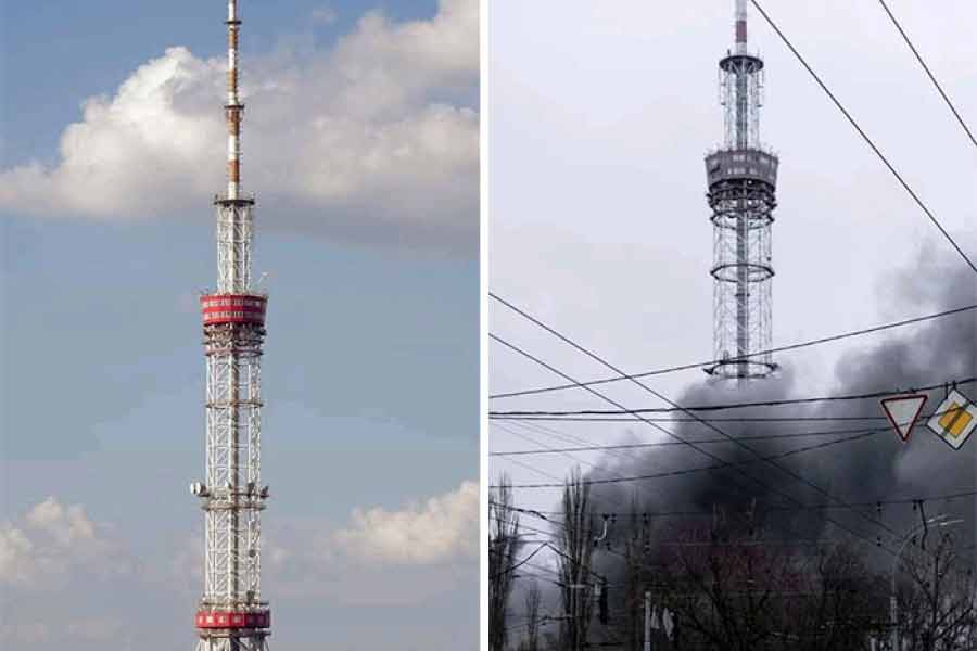 Before and after picture of Ukraine cities as war against Russia completes one year.