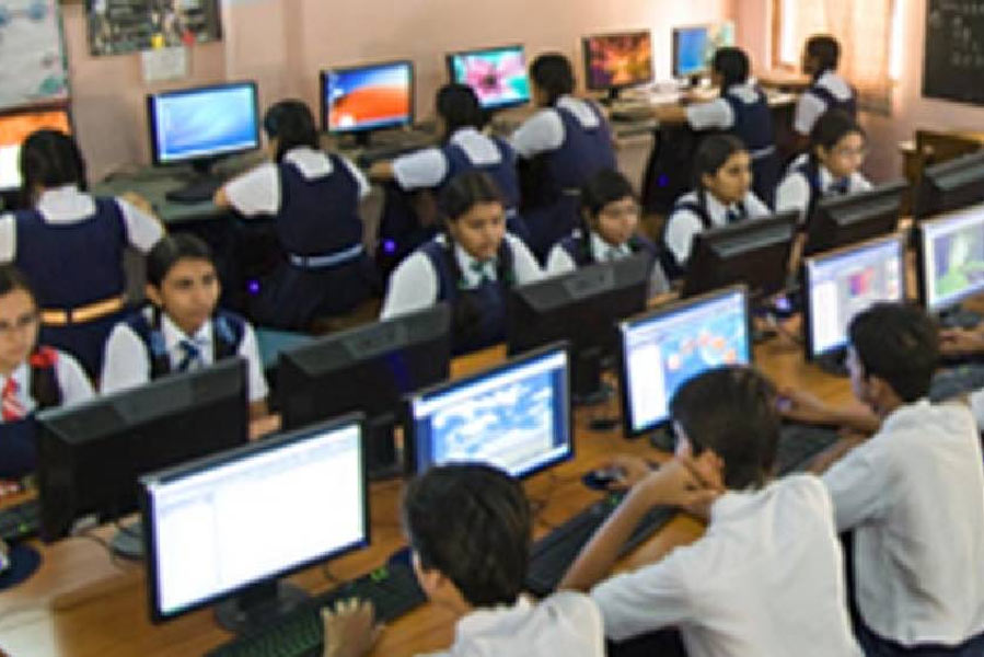 picture of students using computers. 