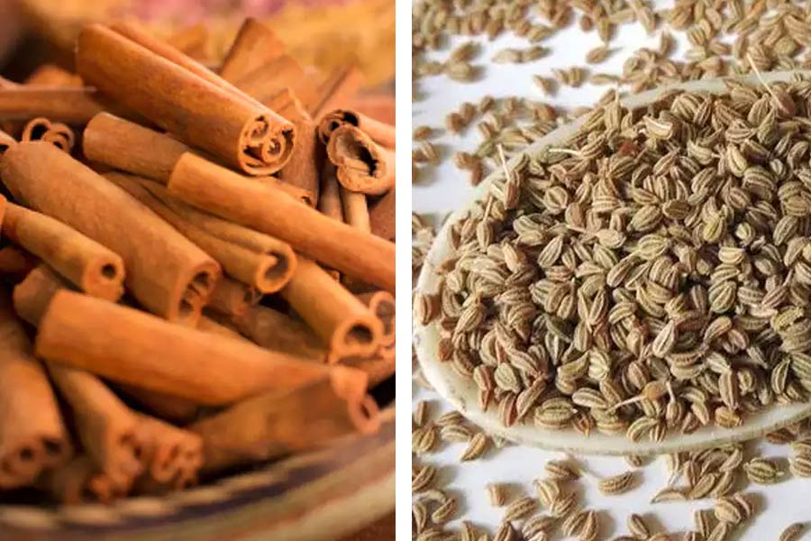 Image of carom seeds and cinnamon 