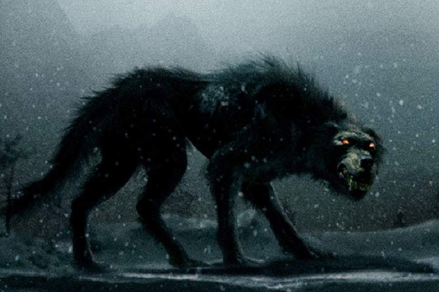 ১৫৭৭ সালের ঘটনা। ব্লেয়ারগোরি থেকে সামান্য দূরে বানগে এলাকায় একটি গির্জার দৃশ্য। সময় সকাল ৯টা কি ১০টা। হঠাৎ গির্জার চারদিক নাকি অন্ধকারে ঢেকে যায়। ঝোড়ো হাওয়া বইতে শুরু করে। গির্জার দেওয়ালগুলিও কাঁপতে থাকে। গির্জার ভিতরে যাঁরা ছিলেন তাঁরা দেখলেন যে চোখের সামনে এক দানবাকার কুকুর দাঁড়িয়ে রয়েছে। কুকুরটির সারা গায়ে আগুন জ্বলছে।