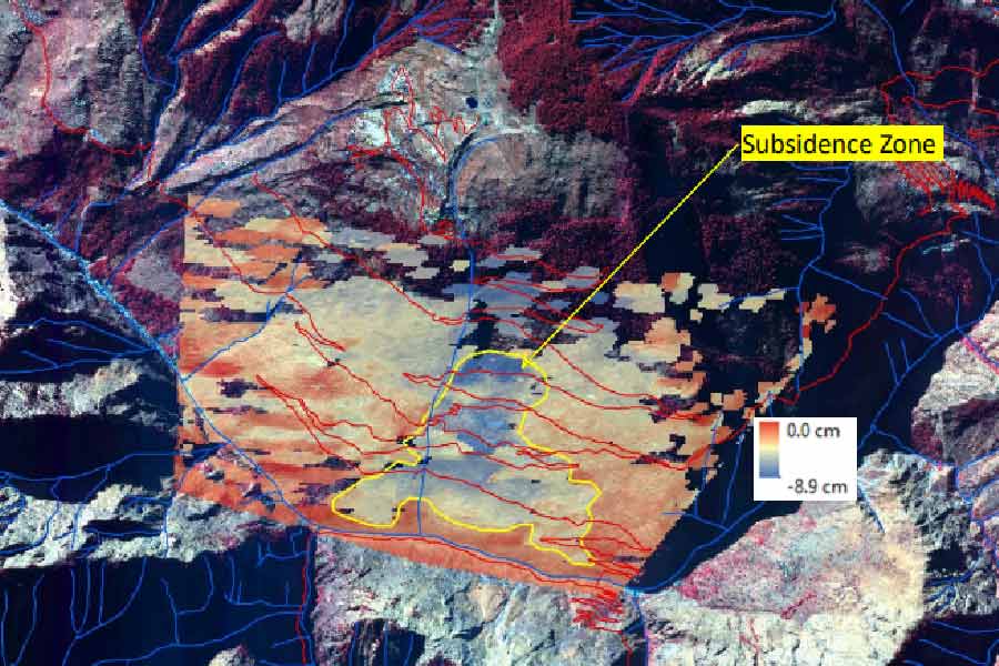 সেই ছবিতে দেখা যাচ্ছে, এপ্রিল থেকে নভেম্বর, এই সাত মাসের ব্যবধানে ৮.৯ সেমি মাটির তলায় ঢুকে গিয়েছে জোশীমঠ।