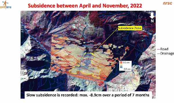 ইসরোর তরফে প্রকাশিত জোশীমঠের উপগ্রহচিত্র। 