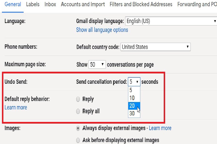 এই পরিষেবা পাওয়ার জন্য ‘সেটিংস’ অপশনে গিয়ে ‘জেনারেল সেটিংস’-এ ‘আনডু সেন্ট’ অপশনে ক্লিক করতে হবে। সেখান থেকে ৩০ সেকেন্ডের সময়সীমা বেছে নিলেই যে কোনও ইমেল পাঠানোর পর তা ফিরিয়ে নেওয়ার জন্য পাওয়া যাবে আধ মিনিট সময়।