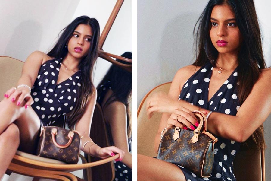 কর্সেট ড্রেসের সঙ্গে একটি মানানসই পার্স নিয়েছিলেন সুহানা। এই পার্সটির মূল্যও প্রায় ১ লাখ টাকা।