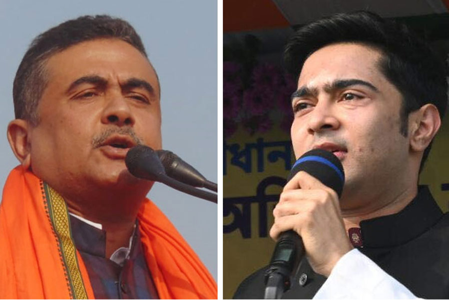 Picture of BJP leader Suvendu Adhikari and TMC leader Abhishek Banerjee.