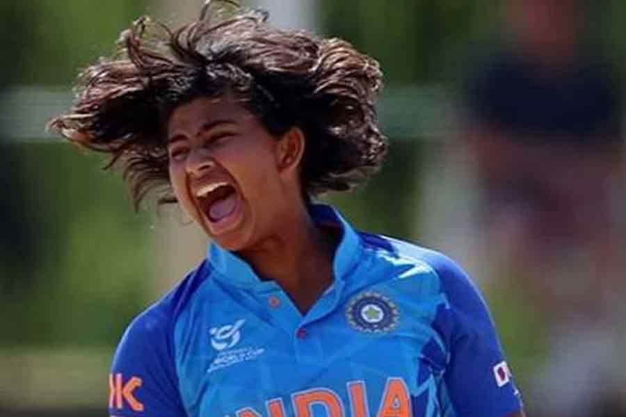 U19 Indian pacer Titas Sadhu in action in T20 World Cup