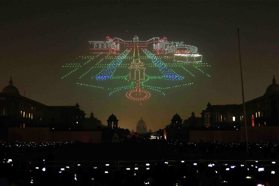 The drone show will light up the evening sky over the Raisina hills of New Delhi