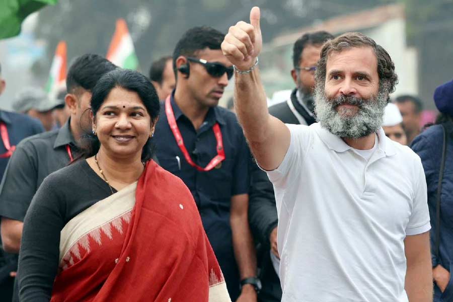 Rahul Gandhi and Kanimozhi in Congress Bharat Jodo Yatra