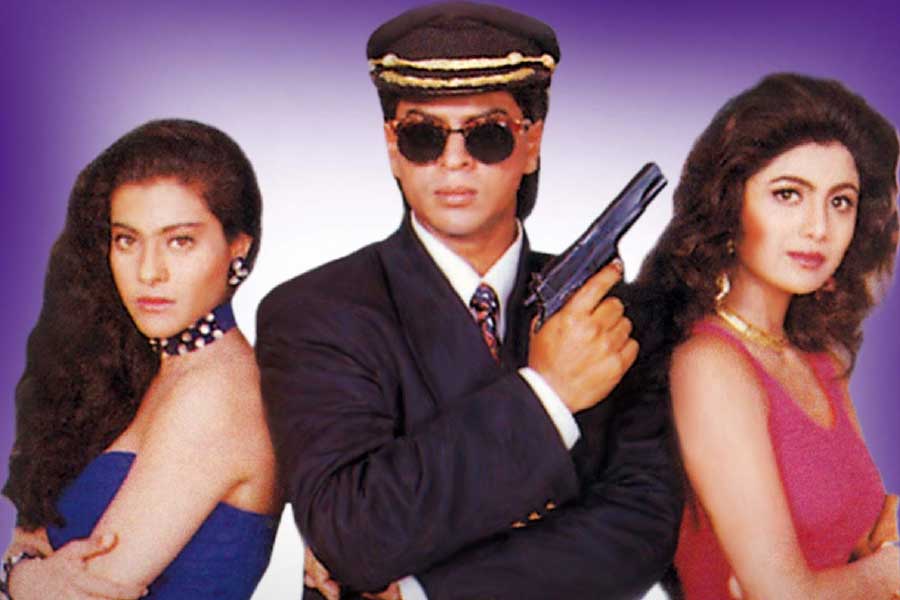 Shah Rukh Khan, Shilpa Shetty and Kajol in Baazigar movie