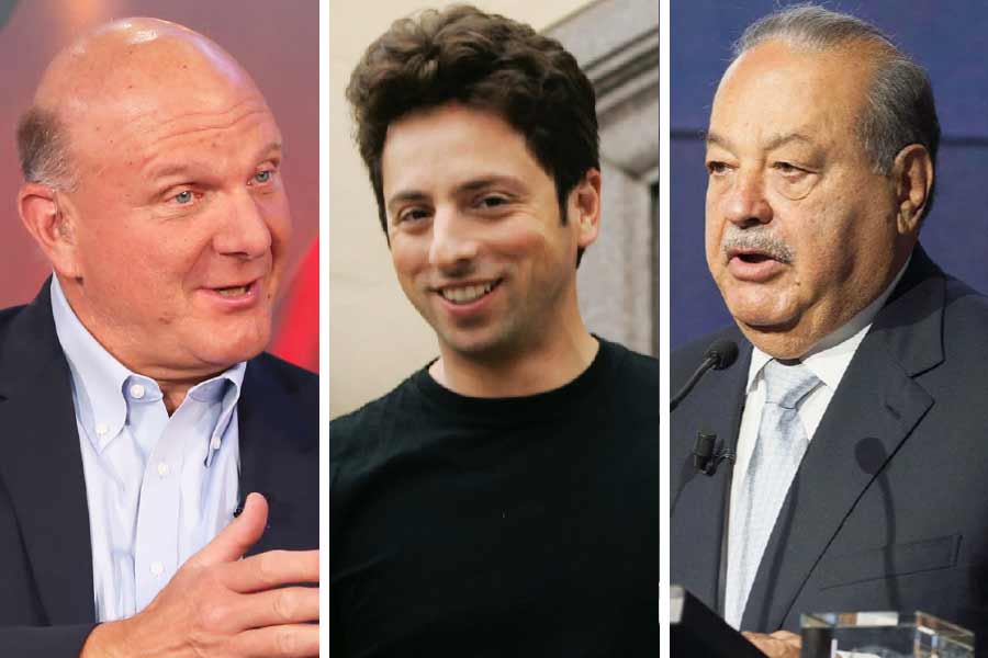 Photograph of Steve Ballmer, Sergey Brin and Carlos Slim.