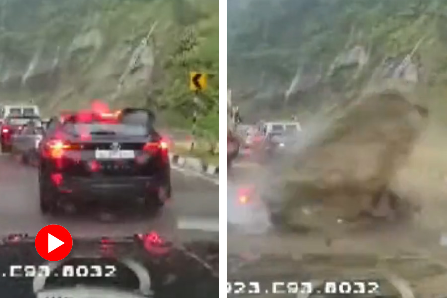 Video of landslide in Nagaland shows boulder comes crashing cars.