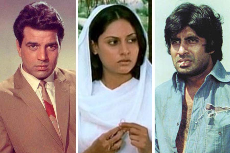 Image of Dharmendra, Jaya Bachchan and Amitabh Bachchan