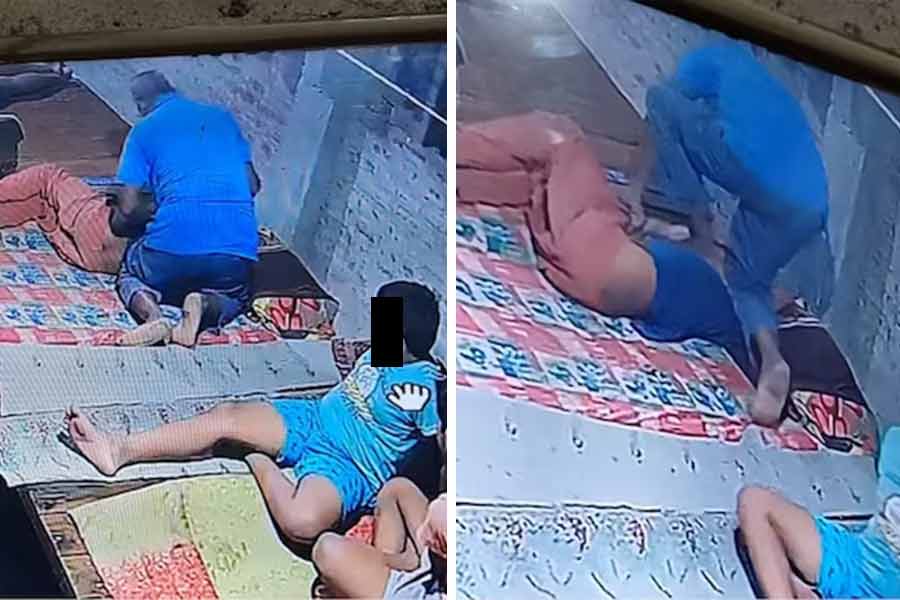 Bihar school principal punishes student by climbing up his chest while sleeping.