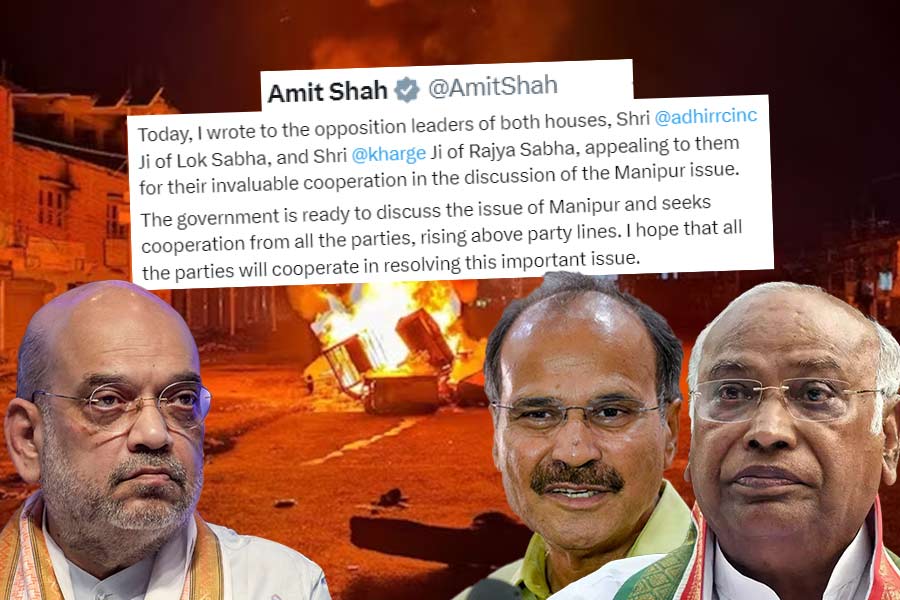 Government ready to discuss Manipur issue and urges all for cooperating, Union Home Minister Amit Shah in letter to Mallikarjun Kharge and Adhir Ranjan Chowdhury